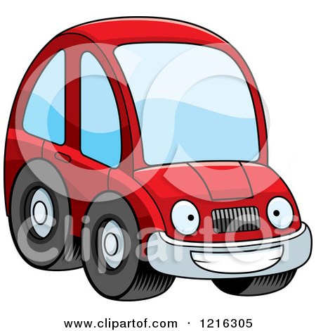 Clipart of a Grinning Red Compact Car Character - Royalty Free Vector Illustration by Cory Thoman