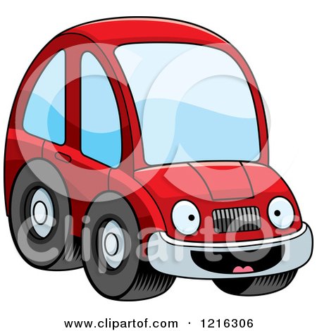 Clipart of a Happy Red Compact Car Character - Royalty Free Vector Illustration by Cory Thoman