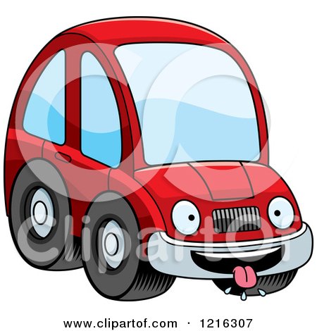 Clipart of a Hungry Red Compact Car Character - Royalty Free Vector Illustration by Cory Thoman