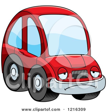 Clipart of a Depressed Red Compact Car Character - Royalty Free Vector Illustration by Cory Thoman