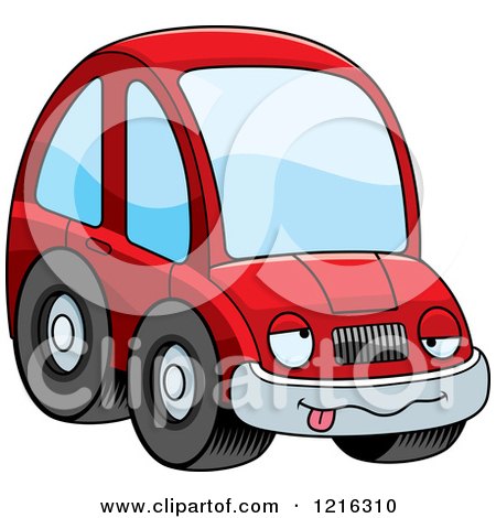 Clipart of a Drunk Red Compact Car Character - Royalty Free Vector Illustration by Cory Thoman
