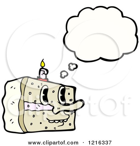 Cartoon of a Piece of Birthday Cake Thinking - Royalty Free Vector Illustration by lineartestpilot