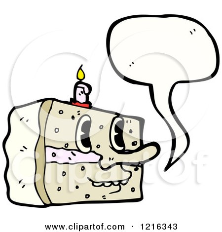 Cartoon of a Piece of Birthday Cake Speaking - Royalty Free Vector Illustration by lineartestpilot