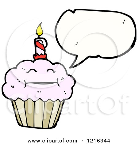 Cartoon of a Piece of Birthday Cupcake Speaking - Royalty Free Vector Illustration by lineartestpilot