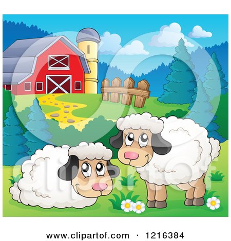 Clipart of a Happy Sheep in a Barnyard - Royalty Free Vector Illustration by visekart