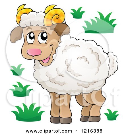 Clipart of a Standing Happy Ram Sheep - Royalty Free Vector Illustration by visekart