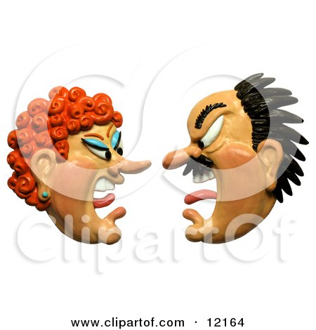 Clay Sculpture Clipart Couple Screaming At Each Other - Royalty Free 3d Illustration  by Amy Vangsgard