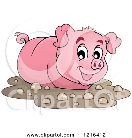 Clipart of a Happy Pig Wading in Mud - Royalty Free Vector Illustration by visekart