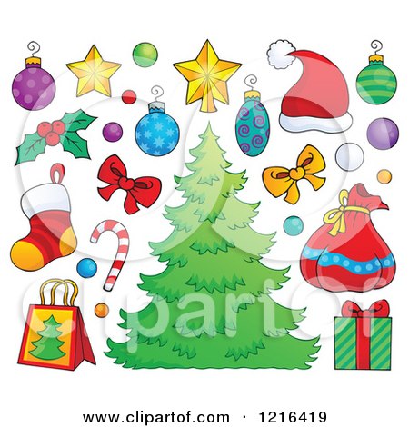 Clipart of a Christmas Tree with Decorations and Holiday Items - Royalty Free Vector Illustration by visekart