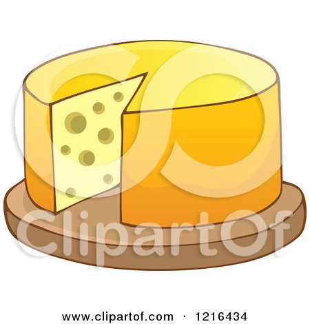 Clipart of a Round of Cheese with a Cut out Piece - Royalty Free Vector Illustration by visekart