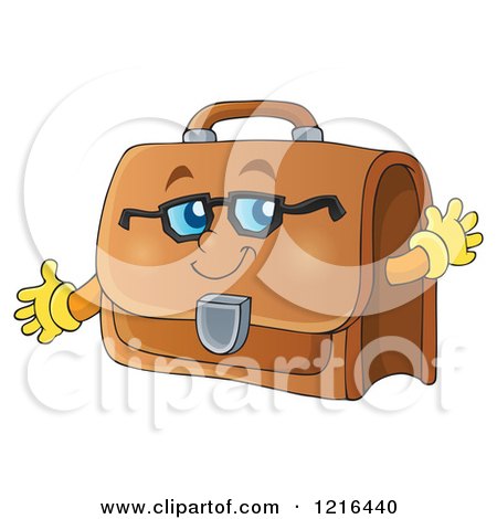 Clipart of a Friendly Briefcase Waving - Royalty Free Vector Illustration by visekart