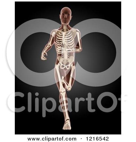 Clipart of a 3d Running Xray Man with Visible Skeleton over Black - Royalty Free Illustration by KJ Pargeter