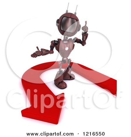 Clipart of a 3d Red Android Robot Talking by a U Turn Arrow - Royalty Free Illustration by KJ Pargeter