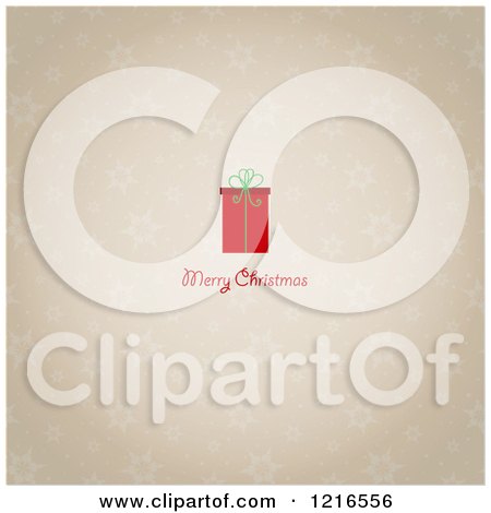 Clipart of a Merry Christmas Greeting Under a Gift on Snowflakes with a Light Border - Royalty Free Vector Illustration by KJ Pargeter