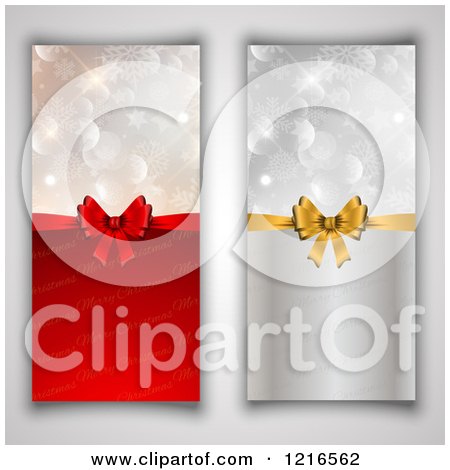 Clipart of Vertical Red and Silver Chrsitmas Backgrounds with Bokeh and Bows - Royalty Free Vector Illustration by KJ Pargeter
