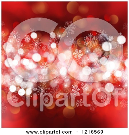 Clipart of a Red Background of Stars Flares and Snowflakes - Royalty Free Illustration by KJ Pargeter