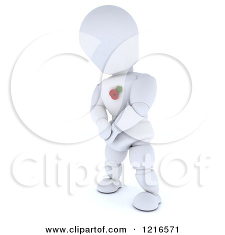 Clipart of a 3d White Character Wearing a Poppy in Remembrance - Royalty Free Illustration by KJ Pargeter