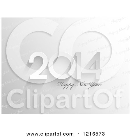 Clipart of a Grayscale Happy New Year 2014 Greeting over Text - Royalty Free Vector Illustration by KJ Pargeter