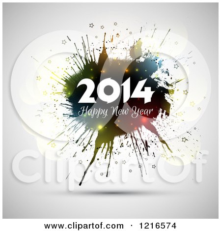 Clipart of a Happy New Year 2014 Greeting in a Splatter - Royalty Free Vector Illustration by KJ Pargeter