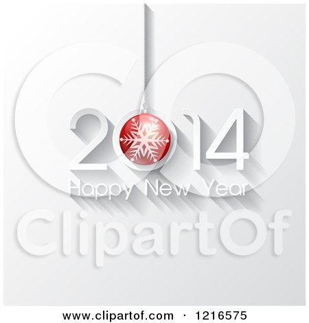 Clipart of a Happy New Year 2014 Greeting with a Snowflake Bauble - Royalty Free Vector Illustration by KJ Pargeter