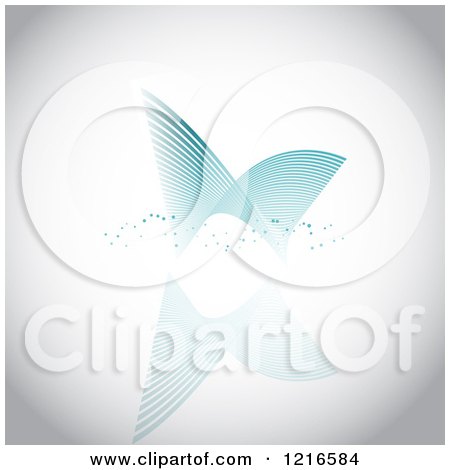 Clipart of a Blue Decorative Line Logo with Dots over Gray - Royalty Free Vector Illustration by KJ Pargeter