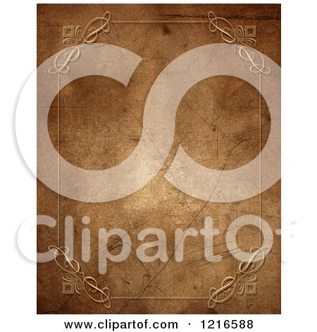 Clipart of a Decorative Border over Grungy Aged Paper - Royalty Free Illustration by KJ Pargeter