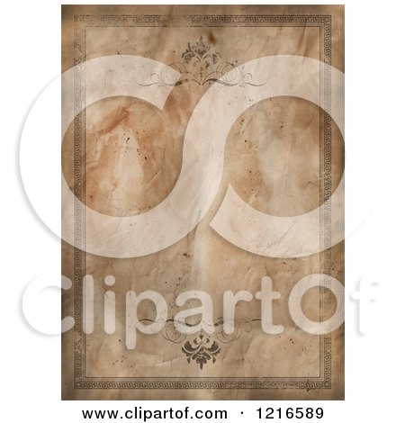 Clipart of a Decorative Border over Aged Antique Paper - Royalty Free Illustration by KJ Pargeter