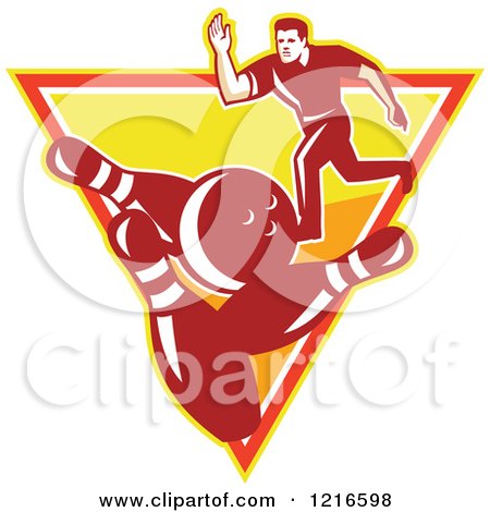 Clipart of a Retro Man Ten Pin Bowling in an Upside down Triangle - Royalty Free Vector Illustration by patrimonio
