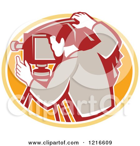 Clipart of a Retro Photographer Using a Vintage Camera - Royalty Free Vector Illustration by patrimonio