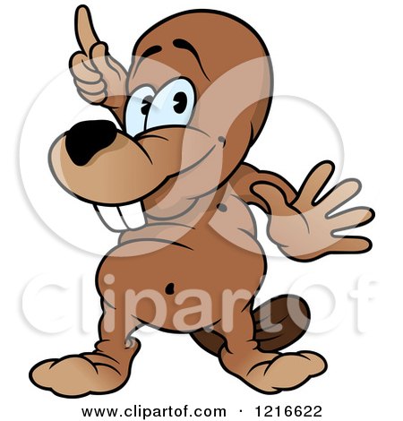 Clipart of a Happy Beaver Pointing Upwards - Royalty Free Vector Illustration by dero