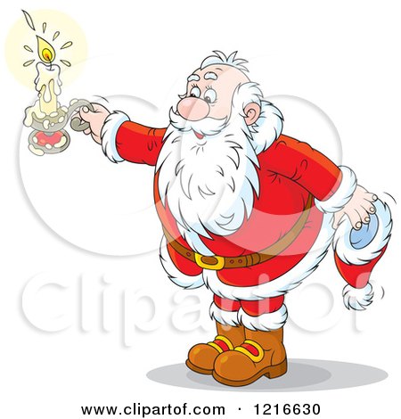 Clipart of Santa Holding a Candle in One Hand and Hat in the Other - Royalty Free Vector Illustration by Alex Bannykh