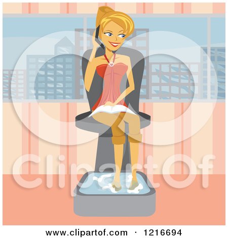 Clipart of a Happy Woman Talking On Her Phone While Soaking Her Feet In A Spa Royalty Free Vector Illustration by Amanda Kate