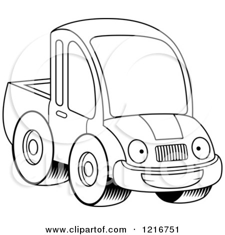 Clipart of a Black and White Happy Grinning Pickup Truck Mascot - Royalty Free Vector Illustration by Cory Thoman