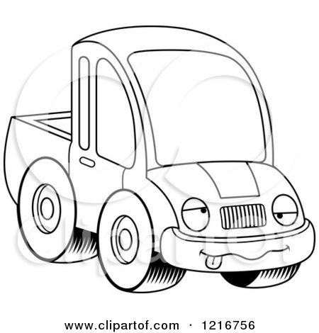 Clipart of a Black and White Drunk Pickup Truck Mascot - Royalty Free Vector Illustration by Cory Thoman
