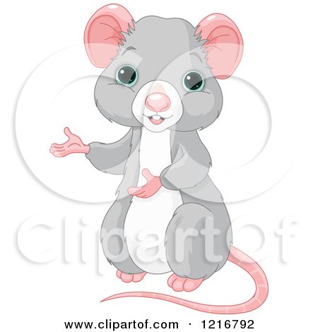 Clipart of a Cute Blue Eyed Rat Presenting - Royalty Free Vector Illustration by Pushkin