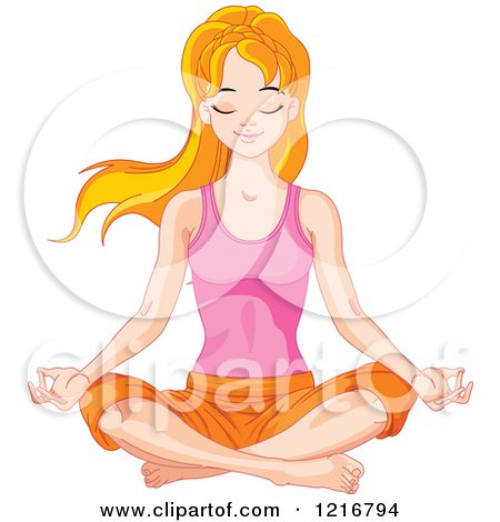 Clipart of a Relaxed Red Haired Woman Meditating in the Lotus Yoga Pose - Royalty Free Vector Illustration by Pushkin
