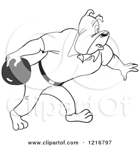 Clipart of a Bulldog Bowling - Royalty Free Vector Illustration by LaffToon