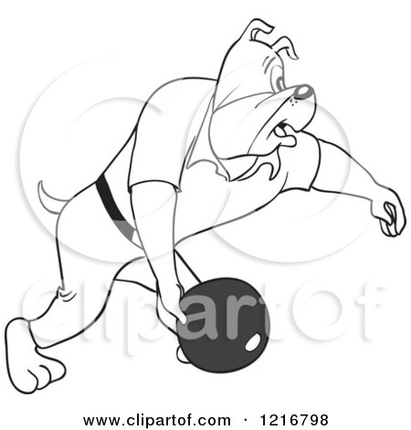 Clipart of a Bulldog Swinging a Bowling Ball - Royalty Free Vector Illustration by LaffToon