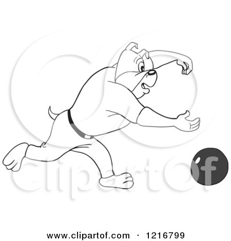 Clipart of a Bulldog Releasing a Bowling Ball - Royalty Free Vector Illustration by LaffToon