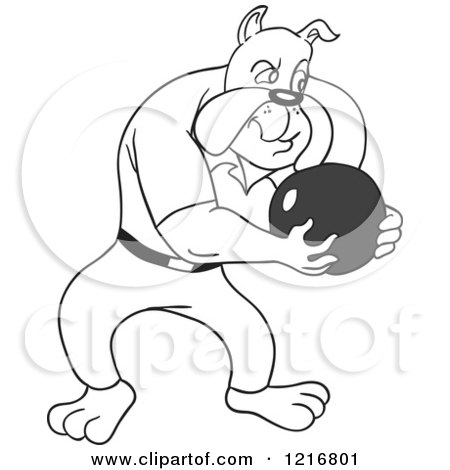 Clipart of a Bulldog Holding a Bowling Ball - Royalty Free Vector Illustration by LaffToon