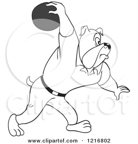 Clipart of a Bulldog Swinging His Arm Far Back with a Bowling Ball - Royalty Free Vector Illustration by LaffToon