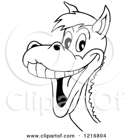 Clipart of an Outlined Laughing Horse Mascot - Royalty Free Vector Illustration by LaffToon
