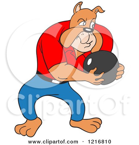 Clipart of a Bulldog Holding a Bowling Ball - Royalty Free Vector Illustration by LaffToon