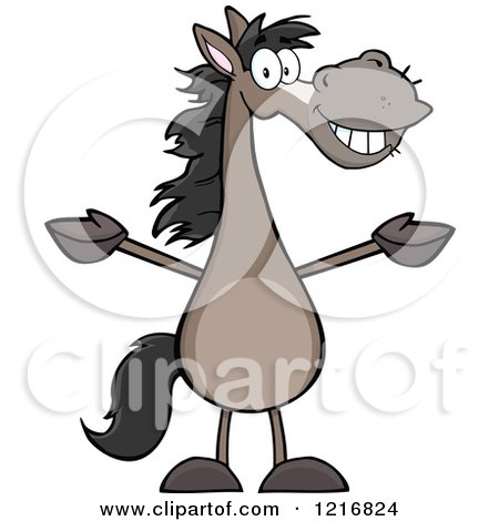 Clipart of a Happy Welcoming Gray Horse Standing Upright with Open Arms - Royalty Free Vector Illustration by Hit Toon