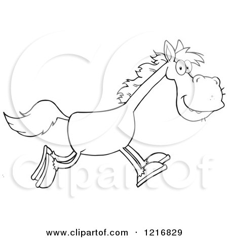 Clipart of a Happy Outlined Horse Running - Royalty Free Vector Illustration by Hit Toon