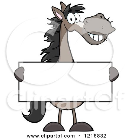 Clipart of a Happy Gray Horse Holding a Sign - Royalty Free Vector Illustration by Hit Toon