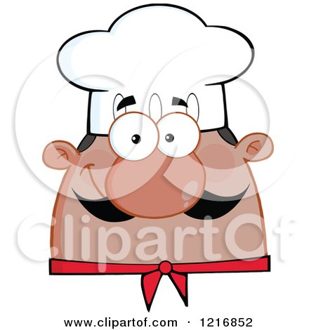 Clipart of a Cartoon Happy Black Chef with a Mustache - Royalty Free Vector Illustration by Hit Toon