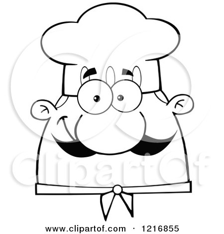 Clipart of an Outlined Cartoon Happy Chef with a Mustache - Royalty Free Vector Illustration by Hit Toon
