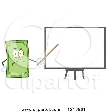 Clipart of a Mad Dollar Bill Mascot Giving a Presentation - Royalty Free Vector Illustration by Hit Toon