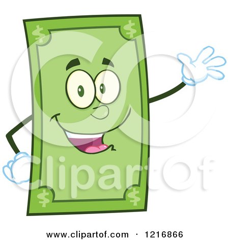Clipart of a Happy Dollar Bill Mascot Waving - Royalty Free Vector Illustration by Hit Toon